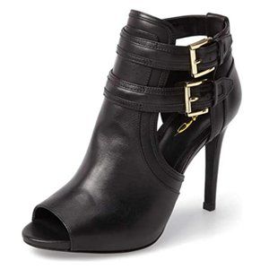 XYD Peep Toe Ankle Boots High Heels Buckled Double